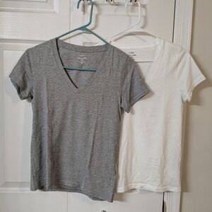 J. Crew Factory XS Gray and White V-Neck Tees